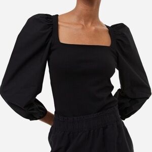 H&M Black Square Neck Puff Sleeve Blouse